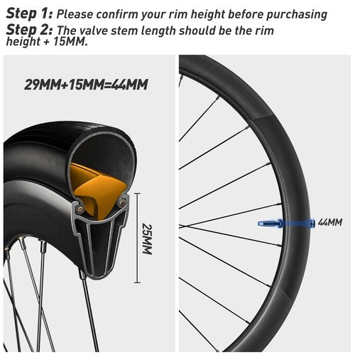 HAKULA MATATA Tubeless Presta Valve Stem 48 mm, Super Light Alloy Tubeless Tire Valve Stems with Caps Integrated Core Removal Tool, Fits Most MTB Mountain Bikes Rims, Pair, Black