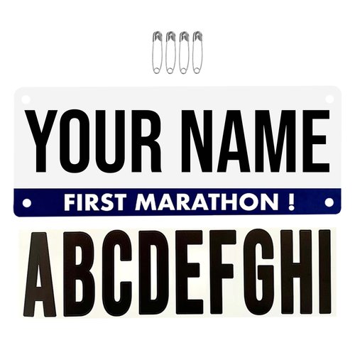 Pen & Paces First Marathon Name Bib Kit – Weatherproof, Tear-Resistant Race Bib with Alphabet Decals & Safety Pins – Add-Your-Name Running Accessory for 5Ks, Marathons, Triathlons, Cycling & Races
