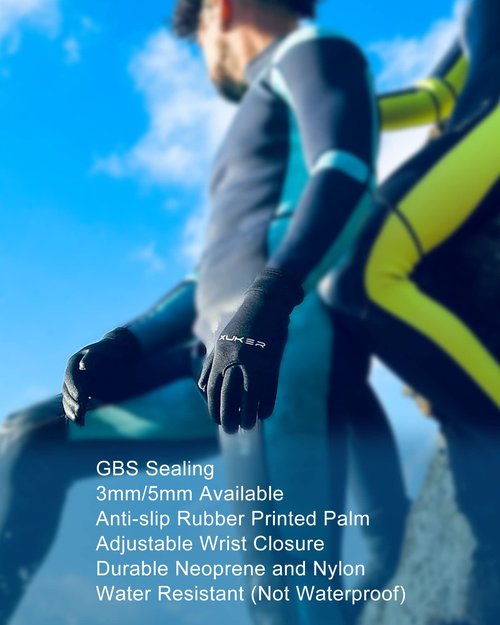 XUKER Water Gloves, 3mm & 5mm Neoprene Five Finger Warm Wetsuit Winter Gloves for Scuba Diving Snorkeling Paddling Surfing Kayaking Canoeing Spearfishing Skiing (3mm-Black, L)