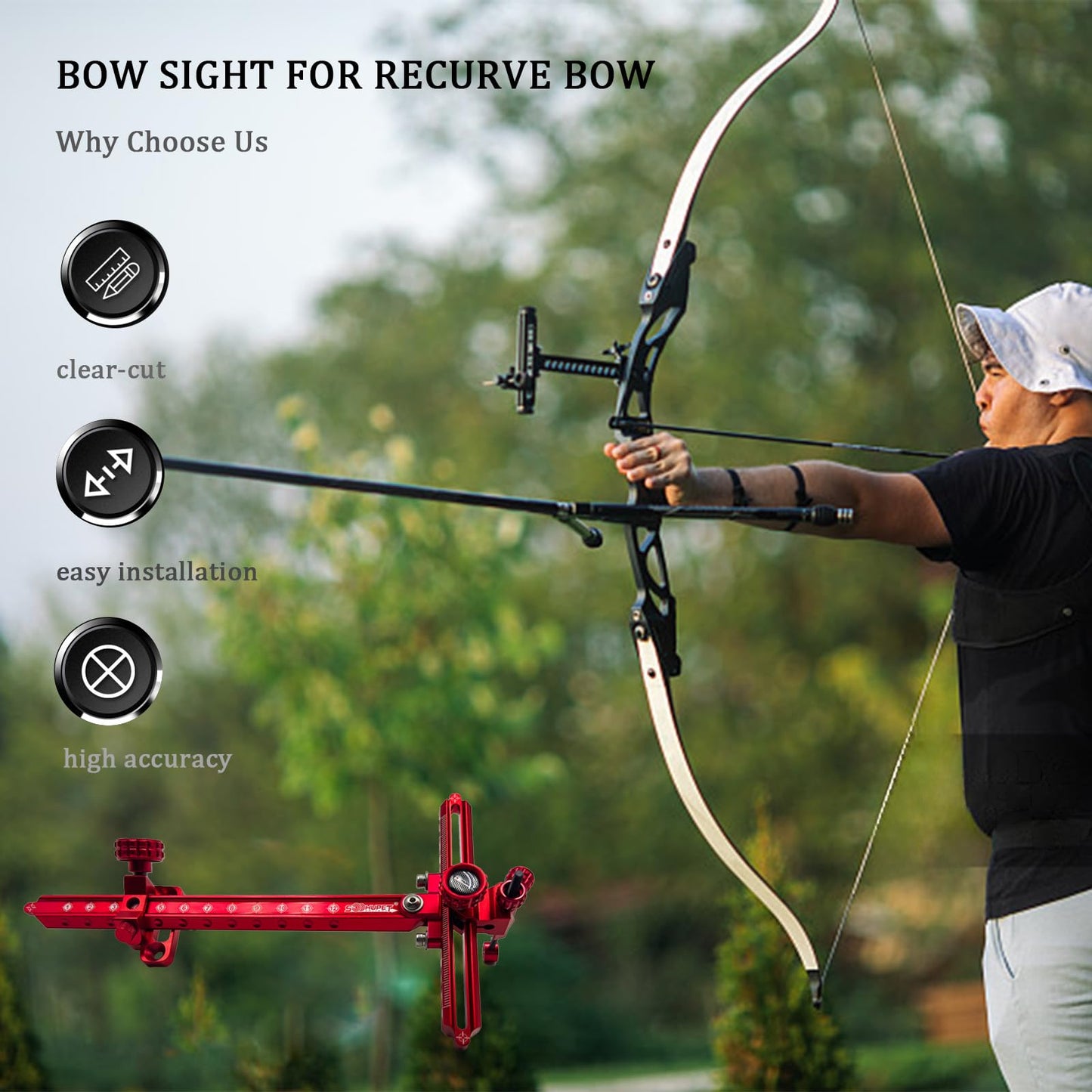 Single Pin Archery Recurve Bow Sight-Aluminum T-Shaped Left Right Handed Adjustable Bow Sight for Metal and Wooden Recurve Bow.