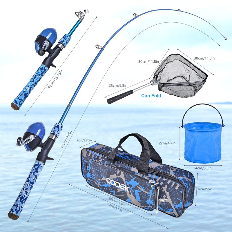 CODEK Kids Fishing Pole Set with Full Starter Kits 2 Set Portable Telescopic Fishing Rod and Reel Cambos for Boys Girls Toddler Youth Age Beginner Little Children Junior Anglers