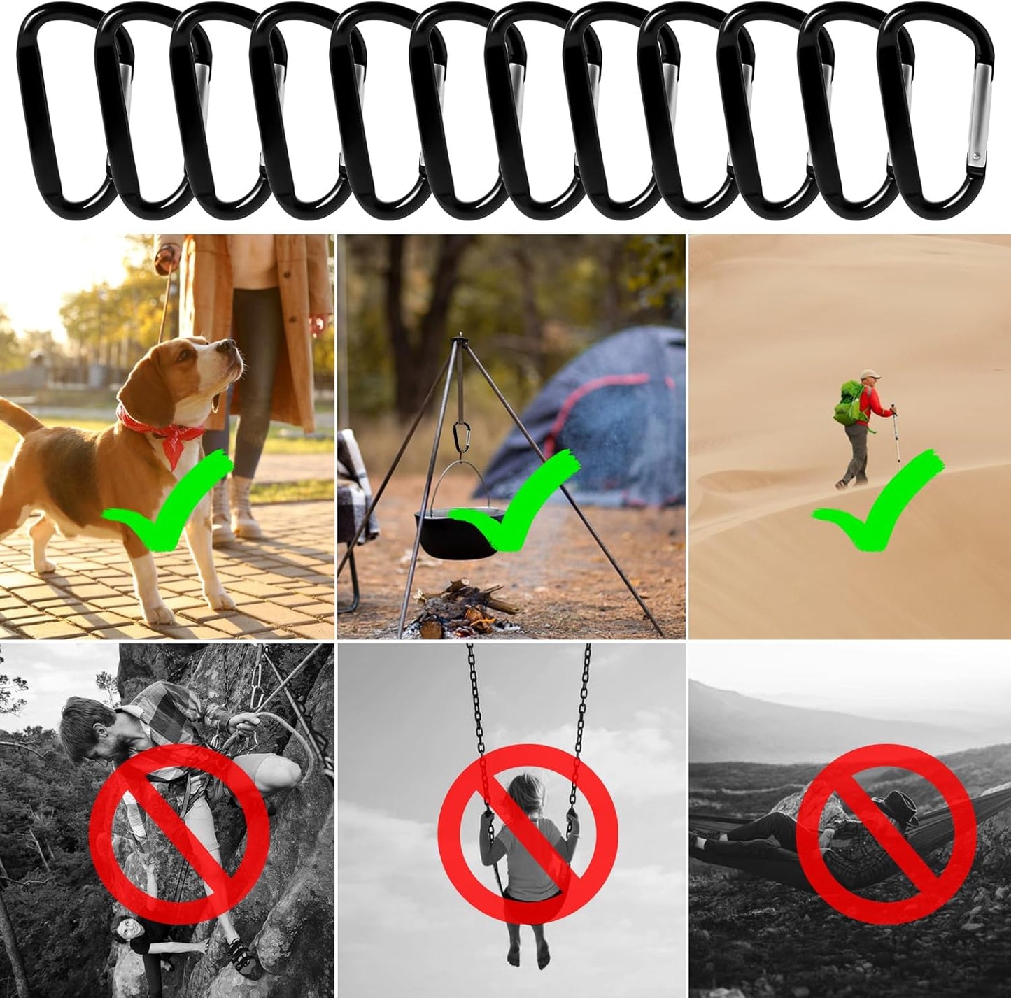 12PCS Aluminum Carabiner Clip - Carabeaner D Ring Shape,Spring Snap Key Chain Clip Hook,Keychain Clip,Multipurpose for Camping, Hiking,Backpacking or Other Outdoor Activities, Black.