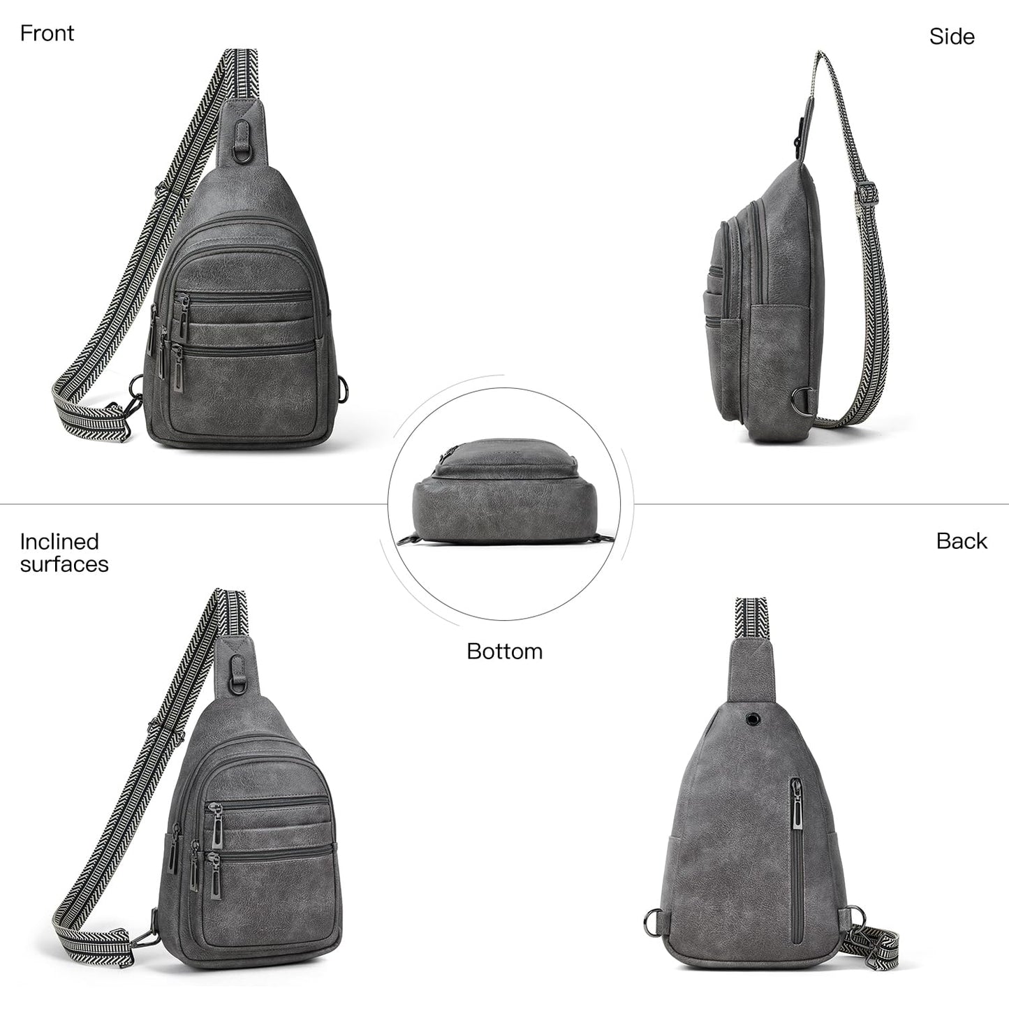 Leresas Sling Bag for Women Crossbody Bags Sling Purse Cross Body Backpack Vegan Leather Over Shoulder Bag Travel Handbag Gifts Dark Grey