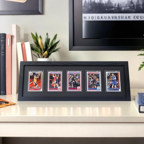 FramePro Trading Card Display Frame for 5 Standard Cards with Real Glass, Sports Collect Holder for Baseball Basketball Football Hocky Cards