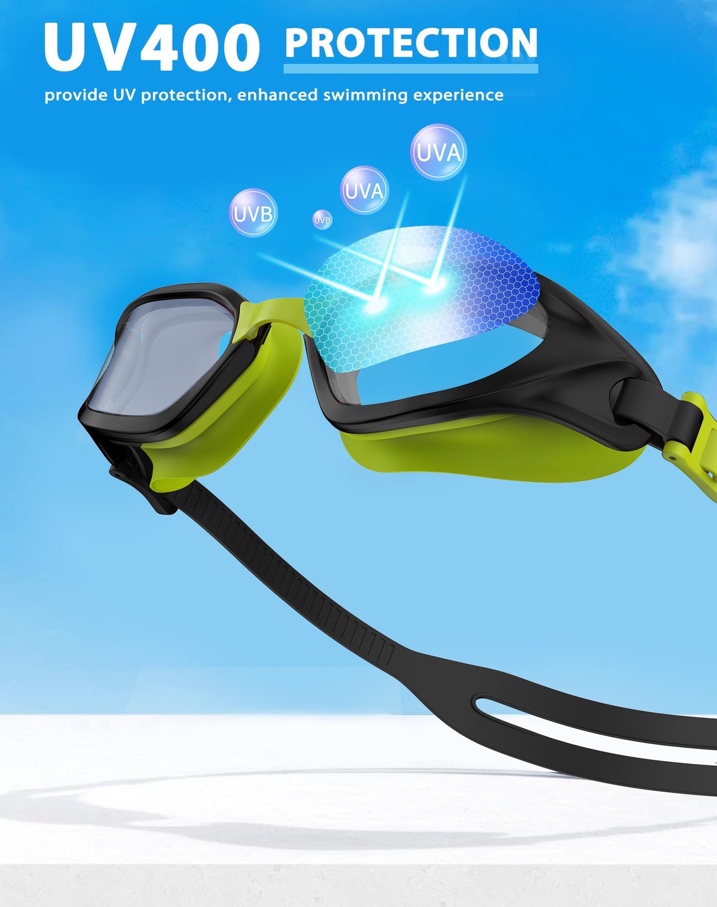 Vegemono Swim Goggles, Unisex Adult Swimming Goggles Anti Fog Anti UV No Leakage Wide View for Men Women Youth
