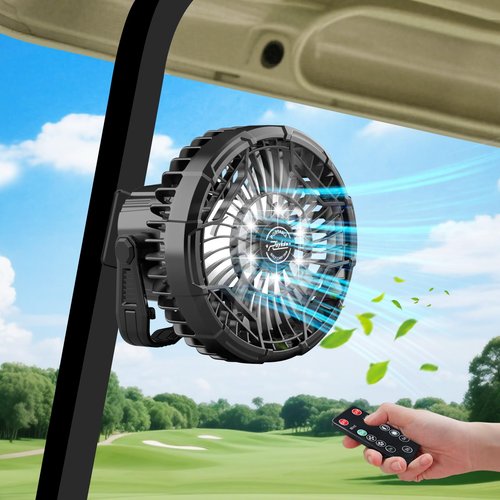 Roykaw 10400 mAh Magnetic Golf Cart Fan Portable Rechargeable Battery Powered, 24+ Hrs, w/LED Lights, Compatible with EZGO/Club Car/Yamaha & ALL Ironic-body, Cordless & Remote Control, 1 PC
