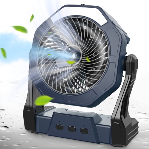 Ausic Portable Misting Fans for Outside, Outdoor Cooling Fan for Patios, 8 Inch Battery Operated Rechargeable Fans, Water Spray Fan with Light & Hook for Beach Camping Essential