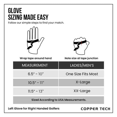 Copper Tech Plus Men's Left for Right Handed Golfers Golf Glove – Advanced Compression for Muscle Support, Joint Relief Gloves – Black/Black, 1 Pack, XX-Large