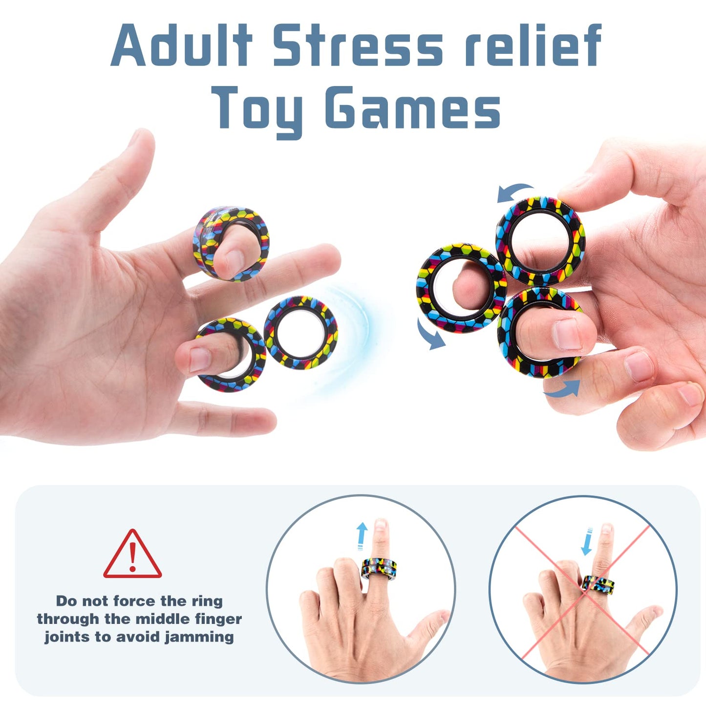 Magnetic Rings Fidget Toy Set, Idea ADHD Fidget Toys, Adult Fidget Magnets Spinner Rings for Anxiety Relief Therapy, Fidget Pack Great Gift for Adults Teens Kids Easter Basket Stuffers (3PCS)