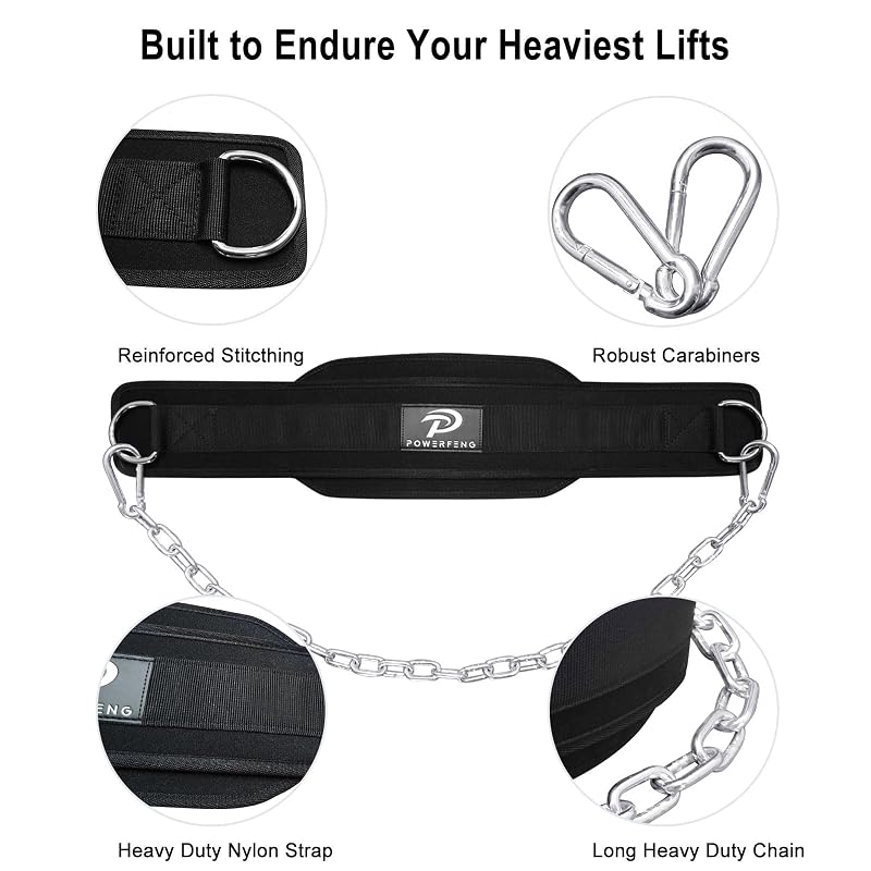 Weighted Dip Belt with Heavy-Duty Chain for Dips, Pull-Ups & Squats