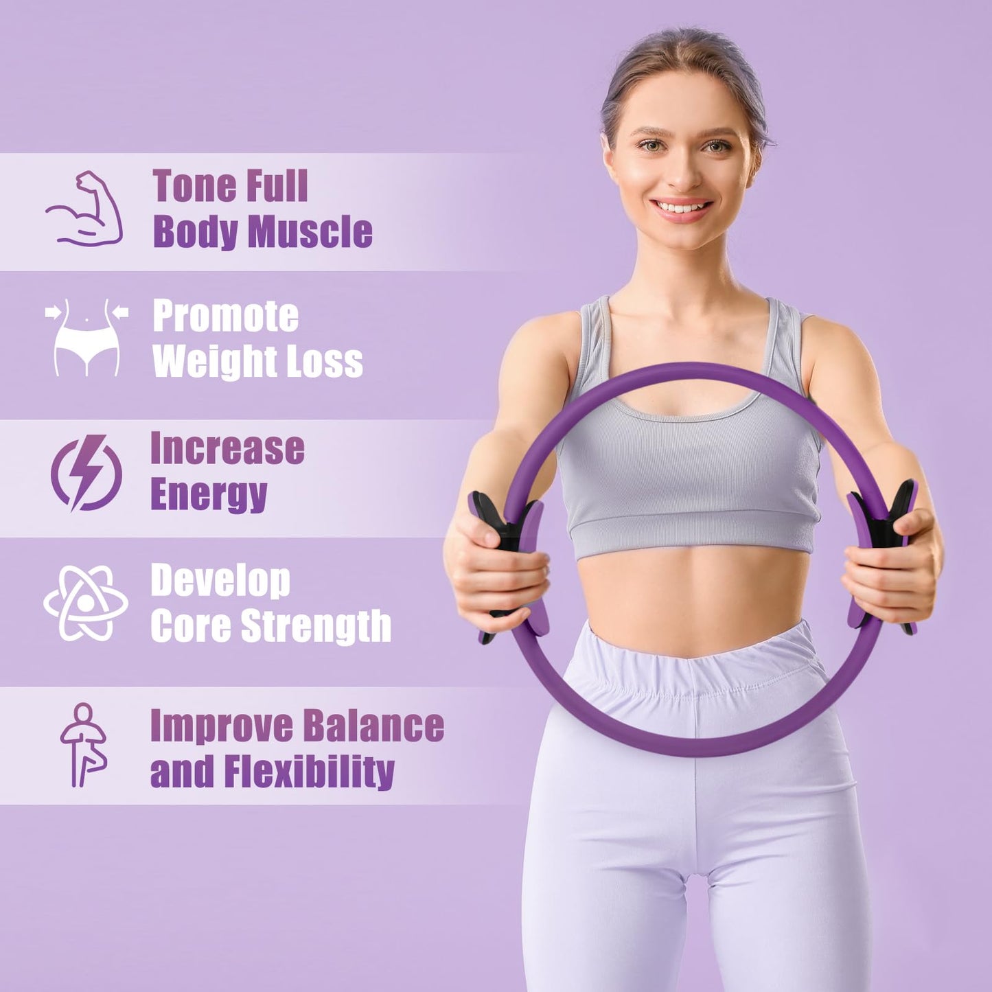 RitFit Pilates Ring Circle - 14 Inch Magic Fitness Circle for Toning Inner & Outer Thighs, Bonus Workout Guide Included (Purple)
