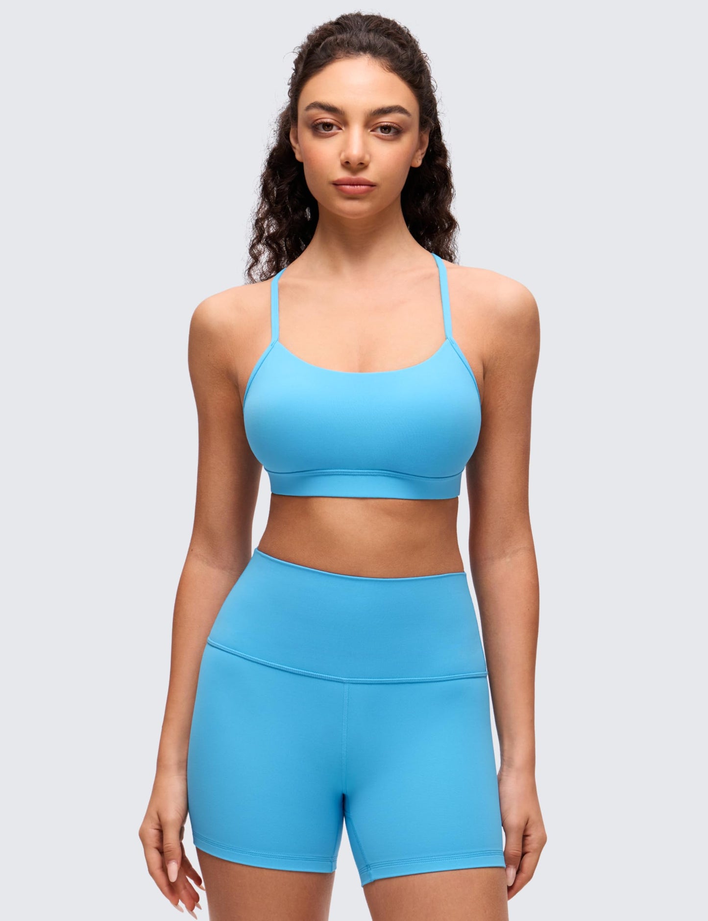 CRZ YOGA Butterluxe Y Back Sports Bras for Women - Padded Racerback Low Impact Spaghetti Thin Strap Workout Yoga Top Kayak Blue X-Large