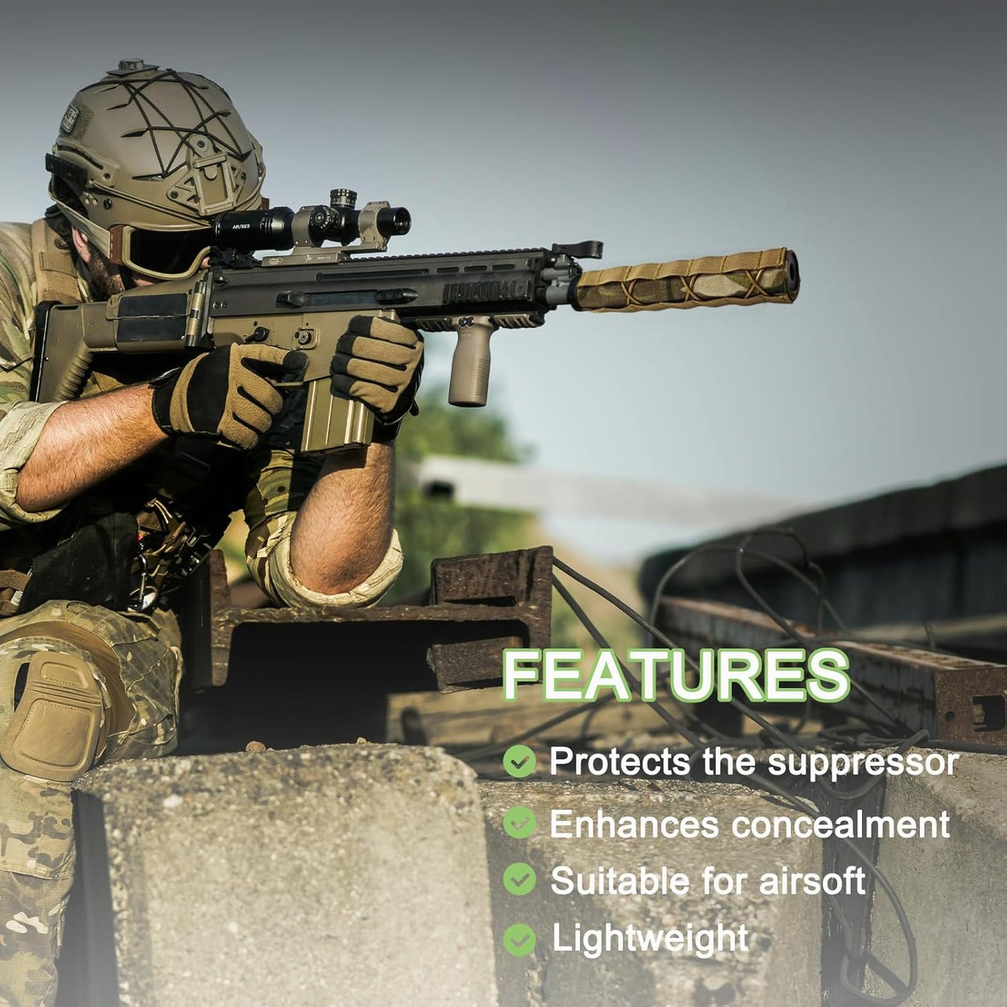 2 Pack Quick Release Suppressor Cover in 1000D Nylon - 8.7In Tactical Pouch with Adjustable Molle System for Tactical Tools & Accessories, Hunting, Outdoor