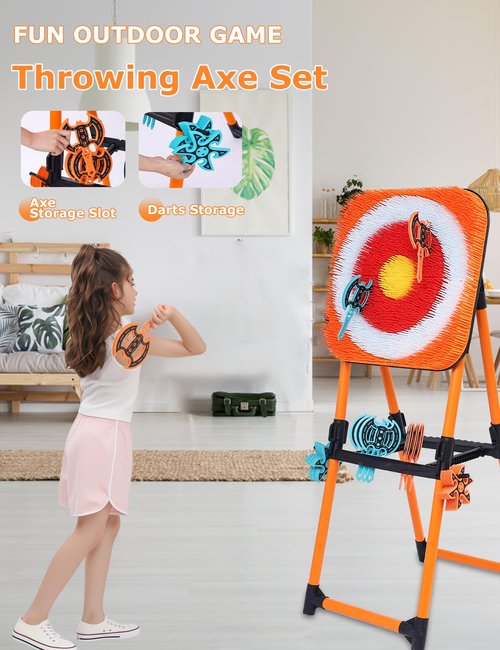 ZoLLa Axe Throwing Game for Backyard-with 8 Throwing Axe & 8 Throwing Stars,23.6in Foldable Target,Yard & Outdoor Games for Adults and Family