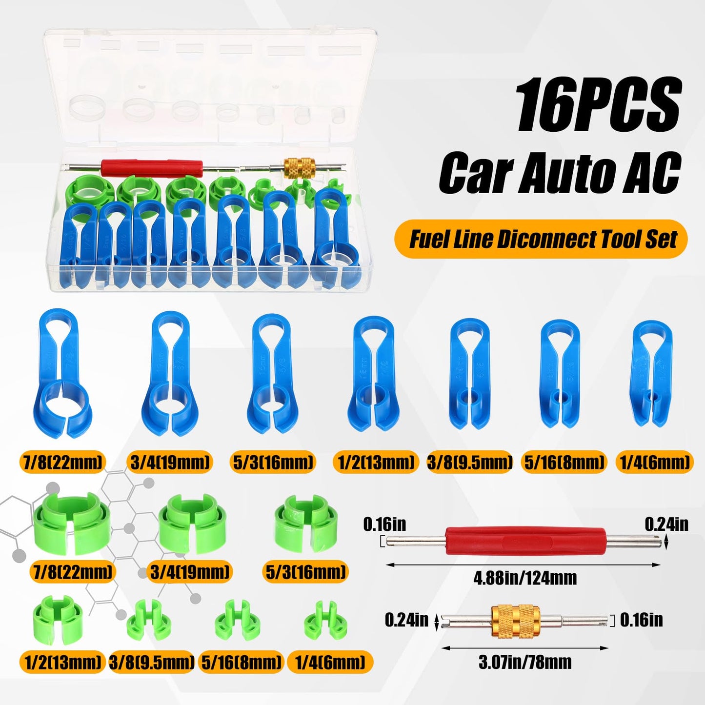 Threlaco 5 Sets/525 Pcs Car A/c Repair Kits with 18 Sizes 270 O-Ring Kit, 102 Valve Cores, 60 Compressor Gaskets, 77 Dust Cap, 39 Valve Core, 16 Ac Fuel Line Disconnect Tool Compatible with R12 R134a