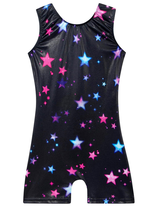 Gymnastics Leotards for Girls Toddler Dance Tumbling Outfits 4t 5t Kids Sleeveless Biketard with Shorts Sparkly Black Stars Dancwear Unitards Clothes Bodysuit (Black Stars, 4-5T)