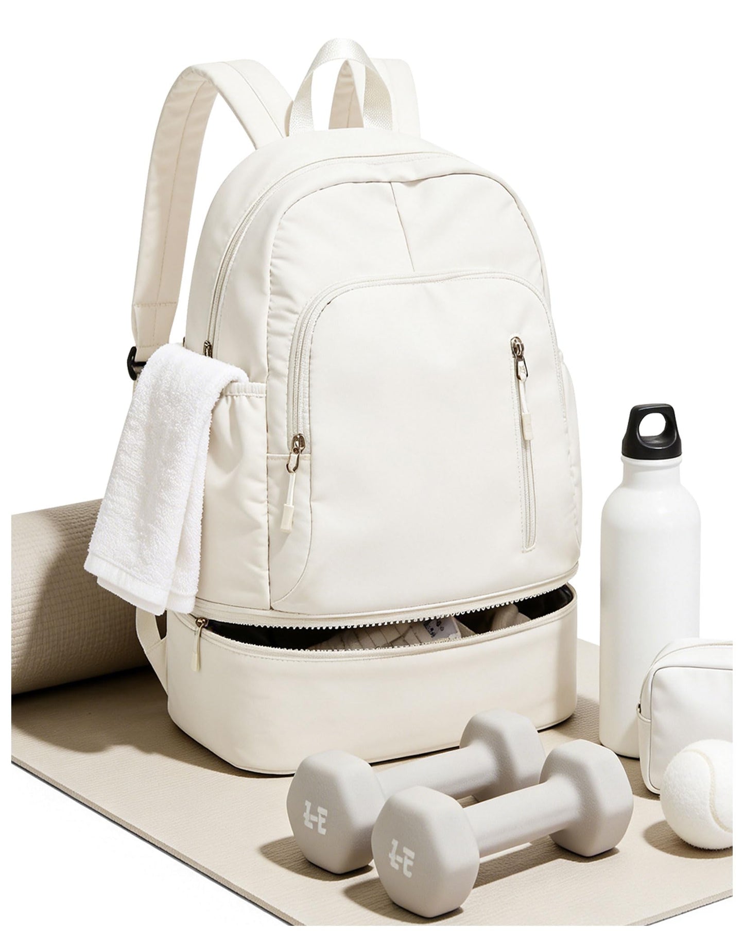 SEAFEW Small Gym Backpack for Women Men, Waterproof Gym Track Bag with Expandable Shoe Compartment, Lightweight Mini Casual Daypack Sports Back Pack for Travel Hiking Dance Yoga Fitness Track, White