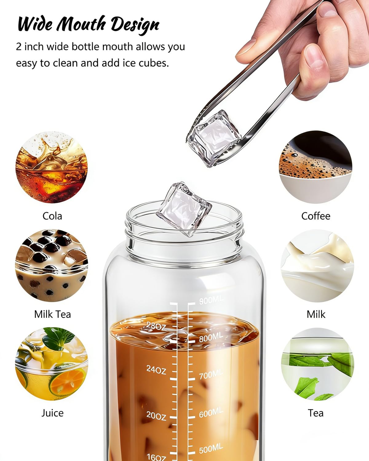 Nefeeko 32 oz Glass Water Bottles with Straw, Time Marker, Motivational 1 Liter BPA FREE Leakproof Reusable Glass Water Bottle with Silicone Sleeve, Bamboo, Spout Lid