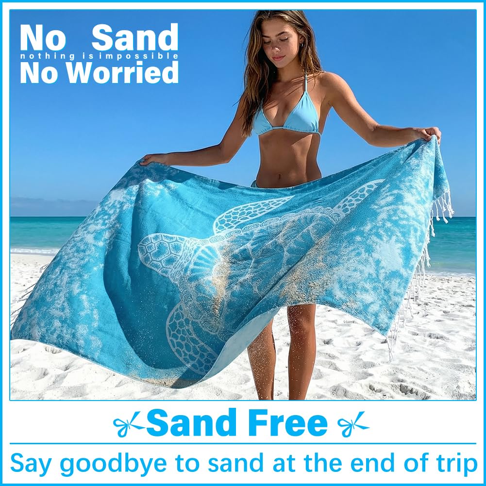 Vikumond Oversized Turkish Beach Towel Blanket XXL Cotton Sandproof Towels Boho Woven Extra Large Big Sand Free Giant Throw Blankets Huge Quilt XL Picnic Camping Necessities Cloud for Adult Gifts