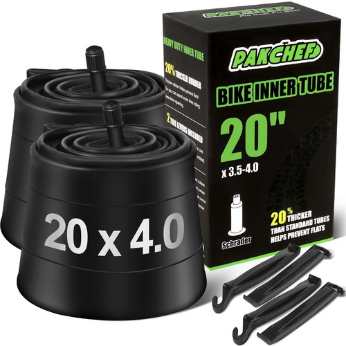 PAKCHEF 20x4.0 Fat Tire Tube - Heavy Duty 20x3.5/4.0 Bike Inner Tube Schrader Valve - 20 Inch Bike Inner Tube for E-Bike Electric Bicycle (2 Pack)