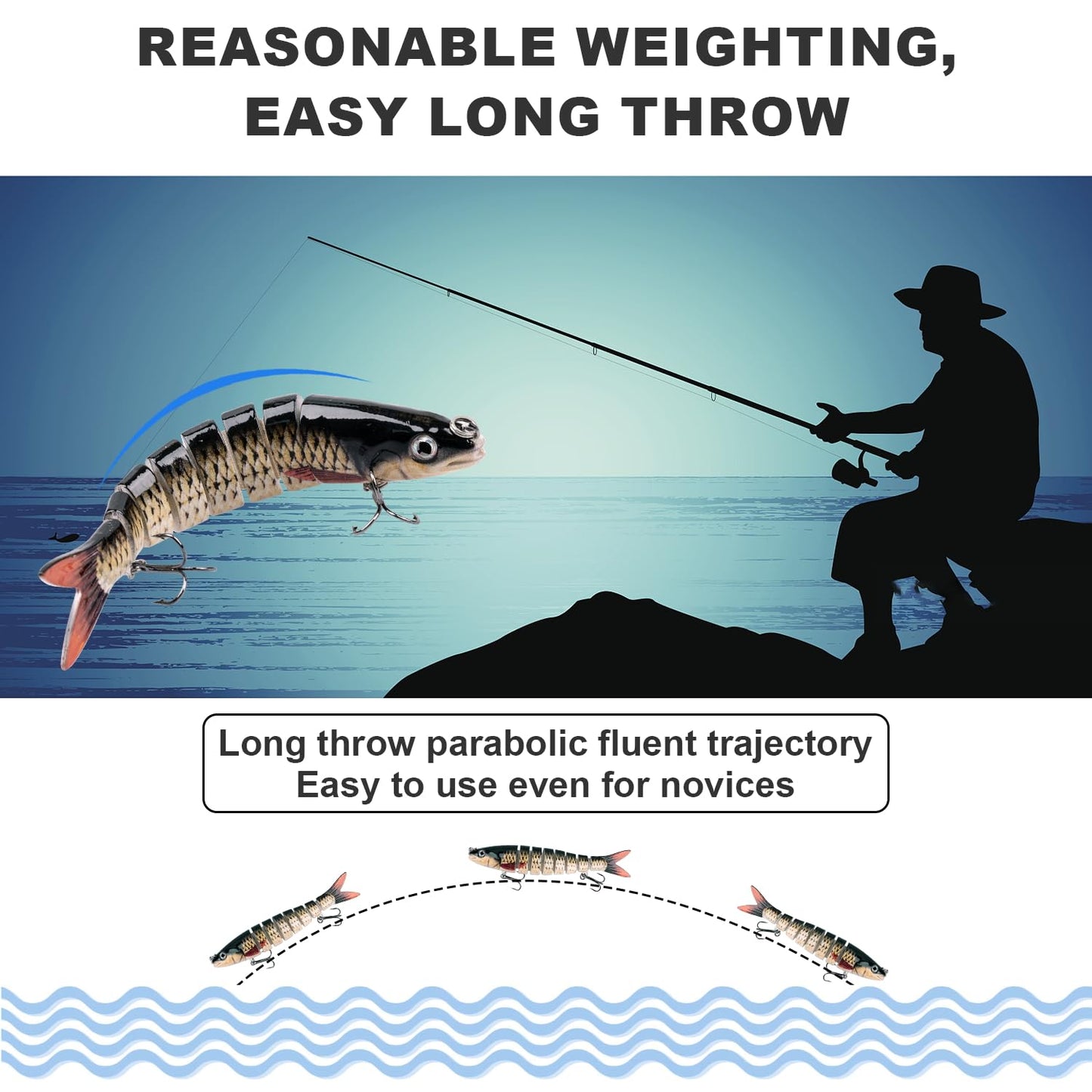 ReeMoo Fishing Lures for Bass, Topwater Fishing Lures, Multi Jointed Swimbaits, Lifelike Slow Sinking Swimming Bass Lures for Freshwater and Seawater Fishing Accessories