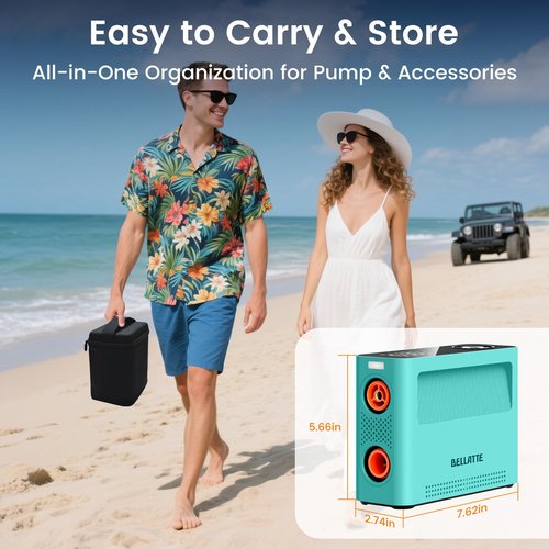 Bellatte Electric Paddle Board Pump 150PSI - 4X Faster SUP Pump, Auto Air Compressor for SUP, Car Tires, Bike, Ball, Kayak, Tent, Float (Portable & All-in-One)