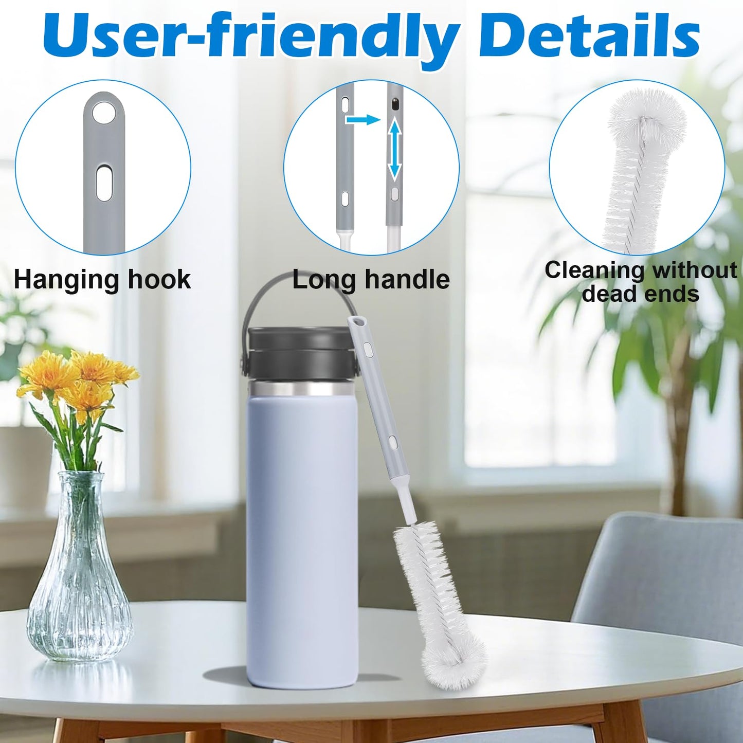 Palksky Water Bottle Cleaner Brush Kit for Hydroflask, Wide Straw Lid Brushes and Long Handle Scrubbing Bottles Brush for Hydro Flask 16/24/32/40 oz Cups