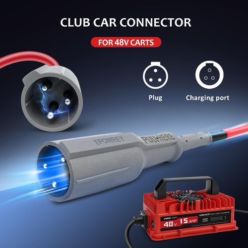 EPOWREY 15 AMP 48 Volt Golf Carts Battery Charger for Club Car 3-Pin Round Plug,for Lead Acid Battery