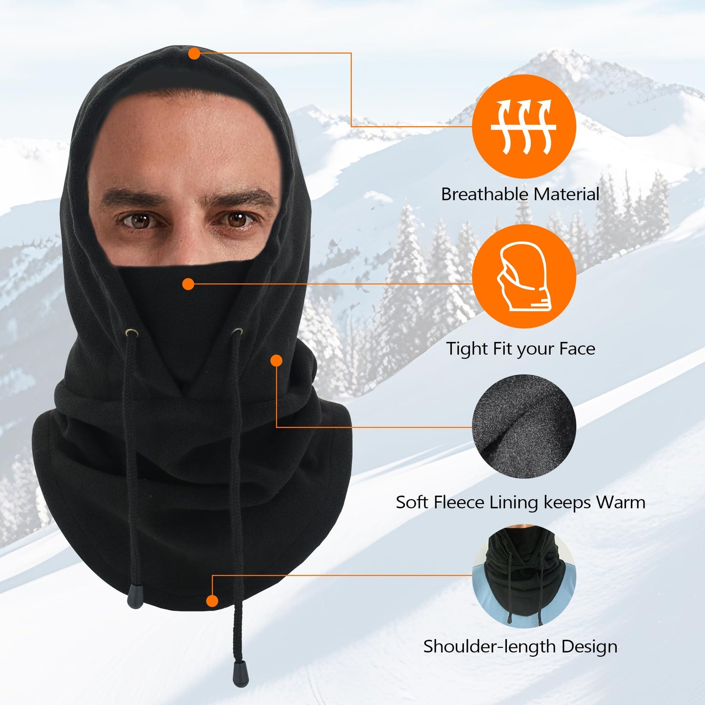 Ski Mask for Men Women Fleece Thermal Cold Weather Balaclava Soft with Drawstring Outdoor Sports Working Winter Face Masks Black