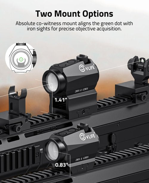 CVLIFE Multiple Reticle 2 MOA Green Dot & 42 MOA Circle, Motion Awake Green Dot Sight 50,000H Battery Life, 1x20mm Optics Scope Sight with Absolute Co-Witness Riser and Low Mount for 21mm Picatinny
