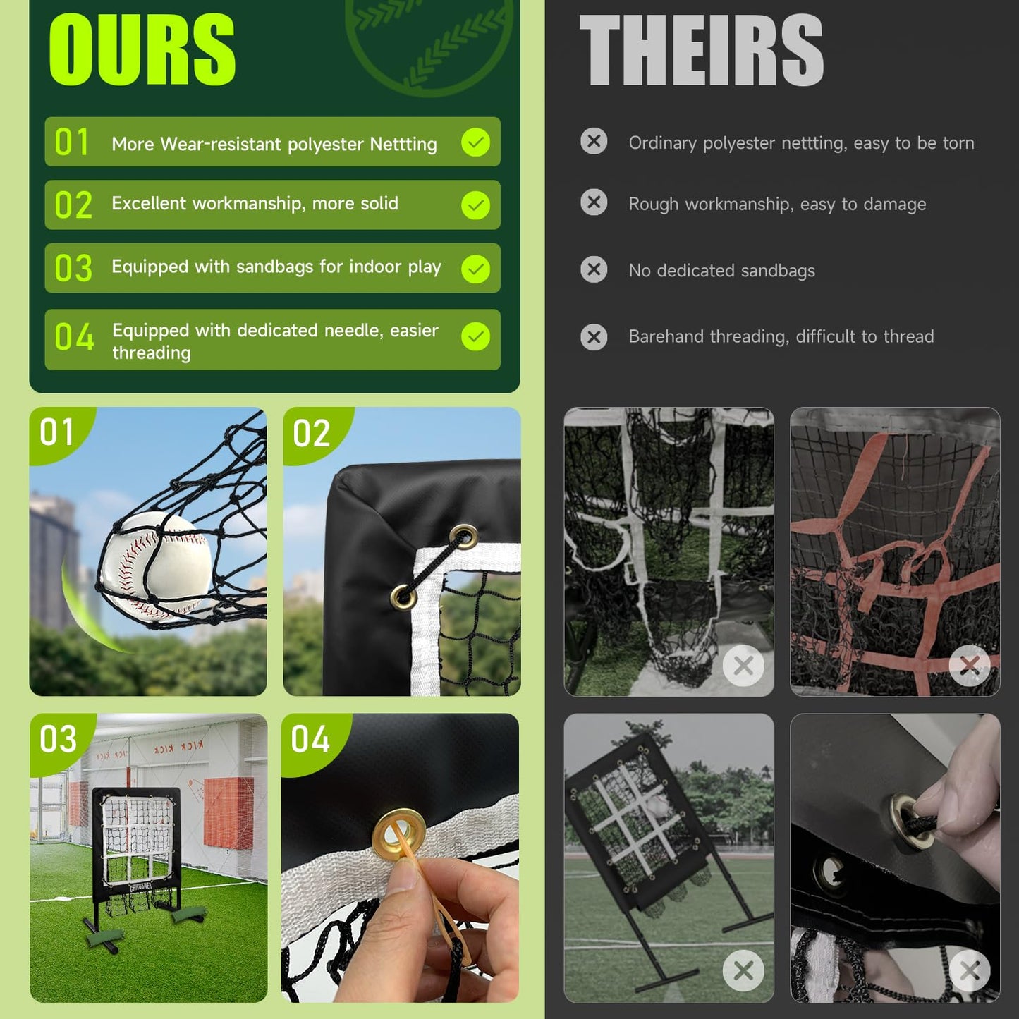 9 Hole Pitching Net, Heavy-Duty Baseball Net with Strike Zone for Pitching and Hitting, Height Adjustable Training Equipment with 9 Pocket Pitching Target for Baseball & Softball Practice