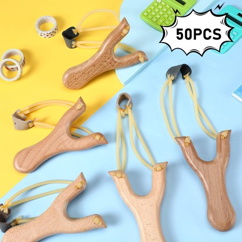 Shappy 24 Pcs Wooden Slingshot Toy Hunting with Rubber Band Wood Slingshots for Adults Shooting Catapult Game Outdoor Sports Camping Hiking (Brown)