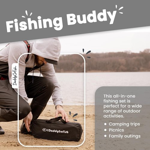 DaddyGoFish Kids Fishing Pole - Rod Reel Combo Tackle Box Starter Set - First Year Small Dock Gear Kit for Boys Girls Toddler Youth Age Beginner Little Children Junior Anglers (Black, 4ft)