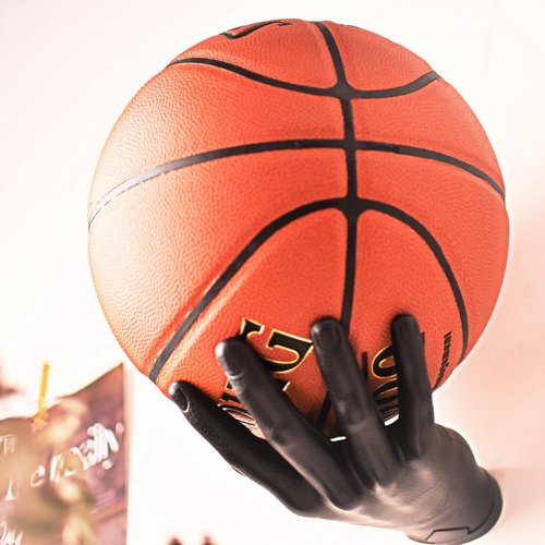 LOCZAR Basketball Holder, Hand Sculpture Ball Holder Wall Mount Art Decor Stand Storage Rack Organizer Display Case Man Cave for Football Soccer Gift Ideas for Him Men Boys Gamers (Black Ball Holder)