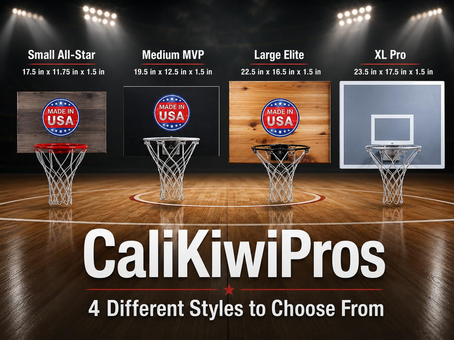 CALIKIWIPROS Mini Basketball Hoop Set Pro League Decorative Solid Wood Wall Mount, Includes 9’ Hoop & 5 mini basketballs, Classic Look with Colors Matching Some pro Teams. (GW)