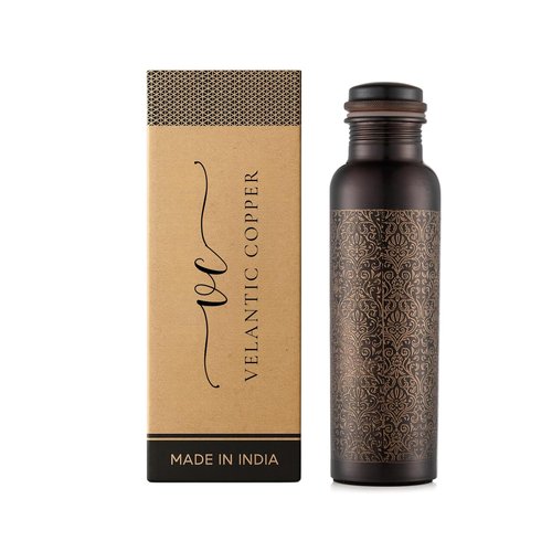 Pure Copper Water Bottle - Indian Handmade Ayurveda Healing Benefit Water Bottle for Drinking, Travel, Hiking, Gym, Office, Outdoor - Antique Finish - 950 ML