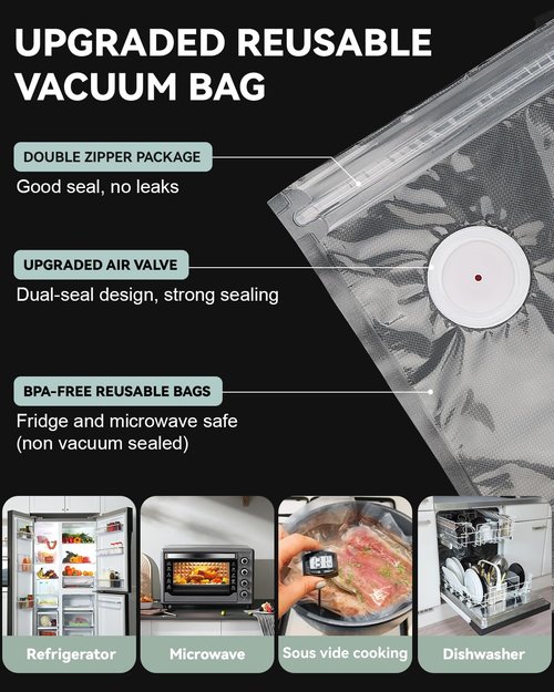 FIII Vacuum Sealer with 30 Reusable Bags for Food, Powerful Handheld Vacuum Sealer Machine with Visible Water Tank, One Touch Kitchen Storage and Preservation (white & gray)