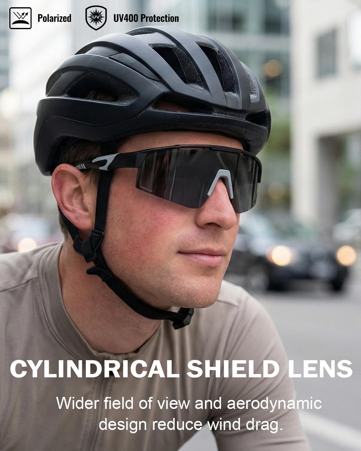 Pluxmooc Men's Polarized Sports Sunglasses, UV400 Wrap Around Cycling Glasses for Men, Anti-Fog Lightweight Sun Glasses for Running Fishing Baseball Softball Bike (Black)