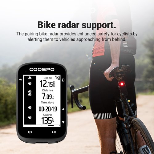COOSPO CS500 Bike Computer Wireless, 2.6 Inch LCD GPS Cycling Computer with Route Navigation, Bluetooth5.0 ANT GPS Bicycle Speedometer with Auto-Backlight, Support Bike Radar & 45H Battery Life