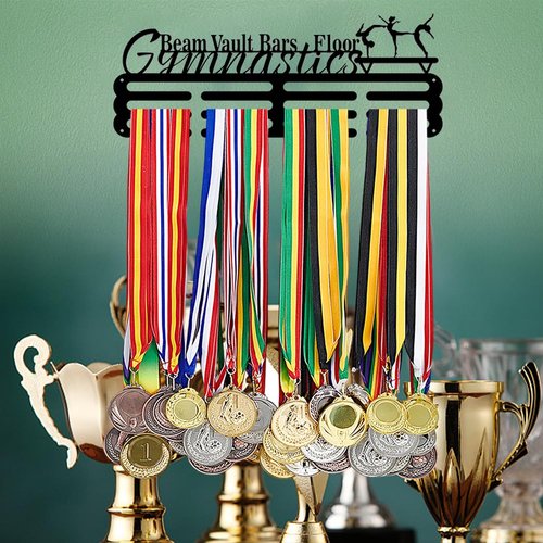 PH PandaHall Medal Hanger Holder Display Rack Gymnastics Medal Hanger Awards Ribbon Cheer 3 Lines Sport Award Rack Wall Mount Metal Frame for Over 50 Medals Necklace Jewelry 15.75 Inch
