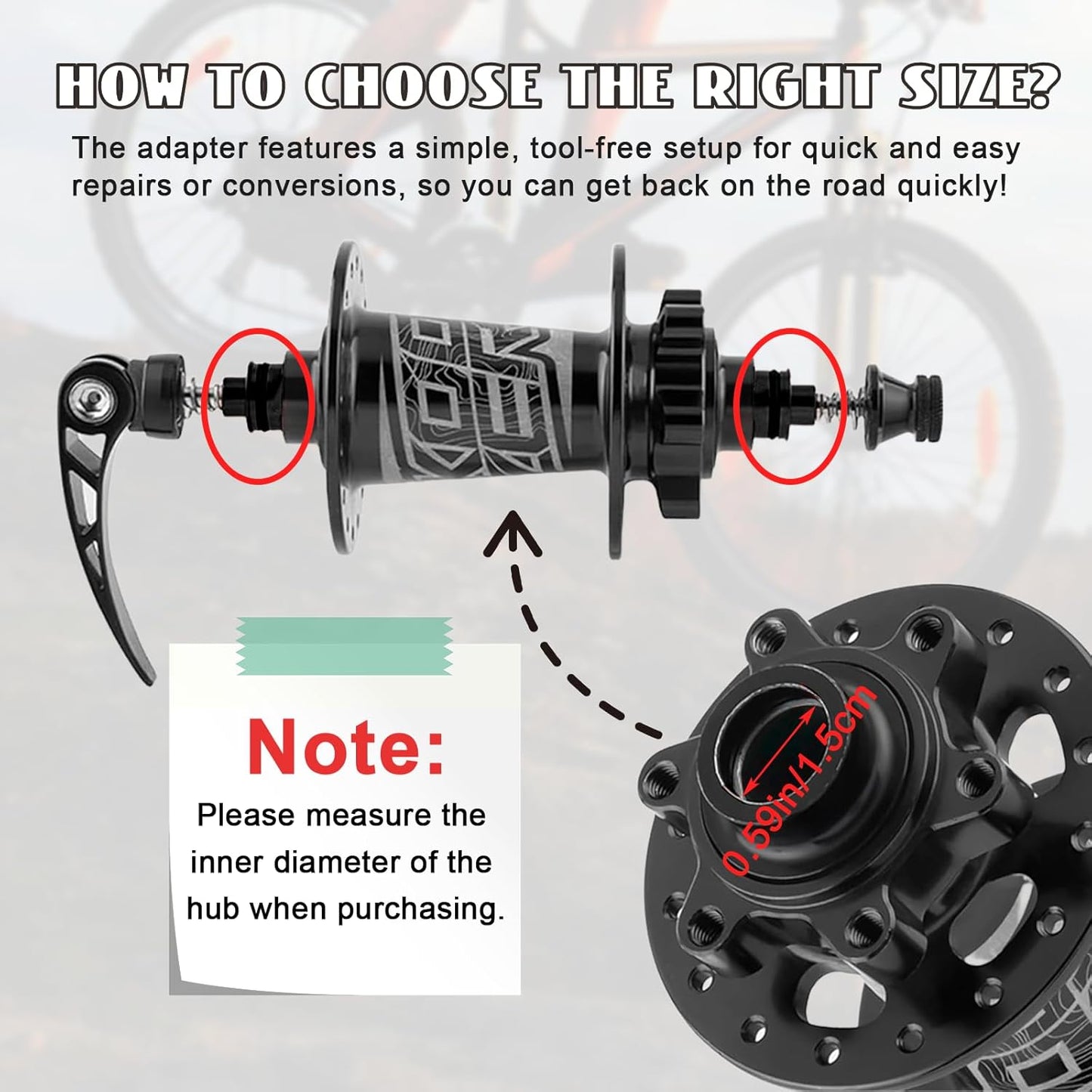 2 Pack Mountain Bike Hub Adapter, Quick Release Hub Converter Adapter, 12/15mm to 9mm Thru Axle Quick Release for Mountain Road Bicycle Cycling Wheel