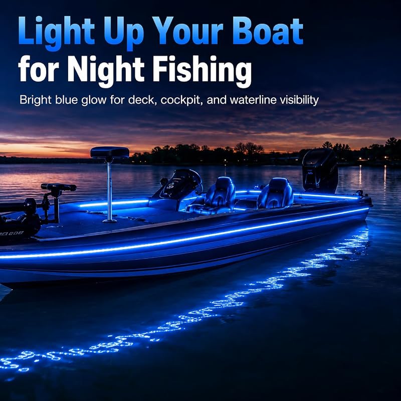 Marine LED Boat Light Strip Kit 16.4 ft Blue for Pontoon, Bass, Kayak – 12V