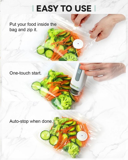 FIII Vacuum Sealer with 30 Reusable Bags for Food, Powerful Handheld Vacuum Sealer Machine with Visible Water Tank, One Touch Kitchen Storage and Preservation (white & gray)