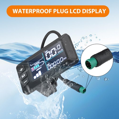 5Pins Electric Bike LCD Display Meter, 24V 36V 48V E Bike Control Panel For Handlebars Approximately Φ22.2mm / Φ0.87in, Waterproof Connector, No.2 Communication Protocol