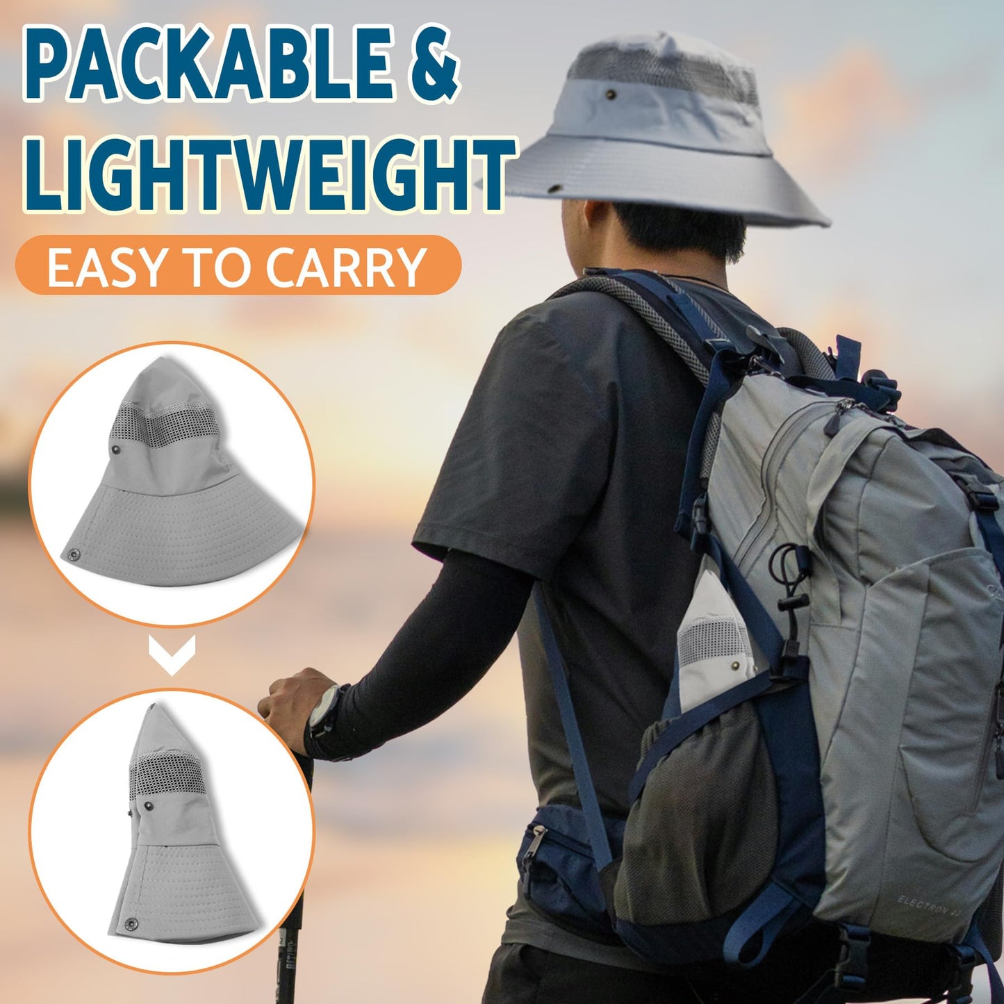 PFFY Sun Hats for Men Women Wide Brim Bucket Hat UPF 50+ Outdoor Beach Hiking Fishing Hat Darkgray (with Top Mesh)