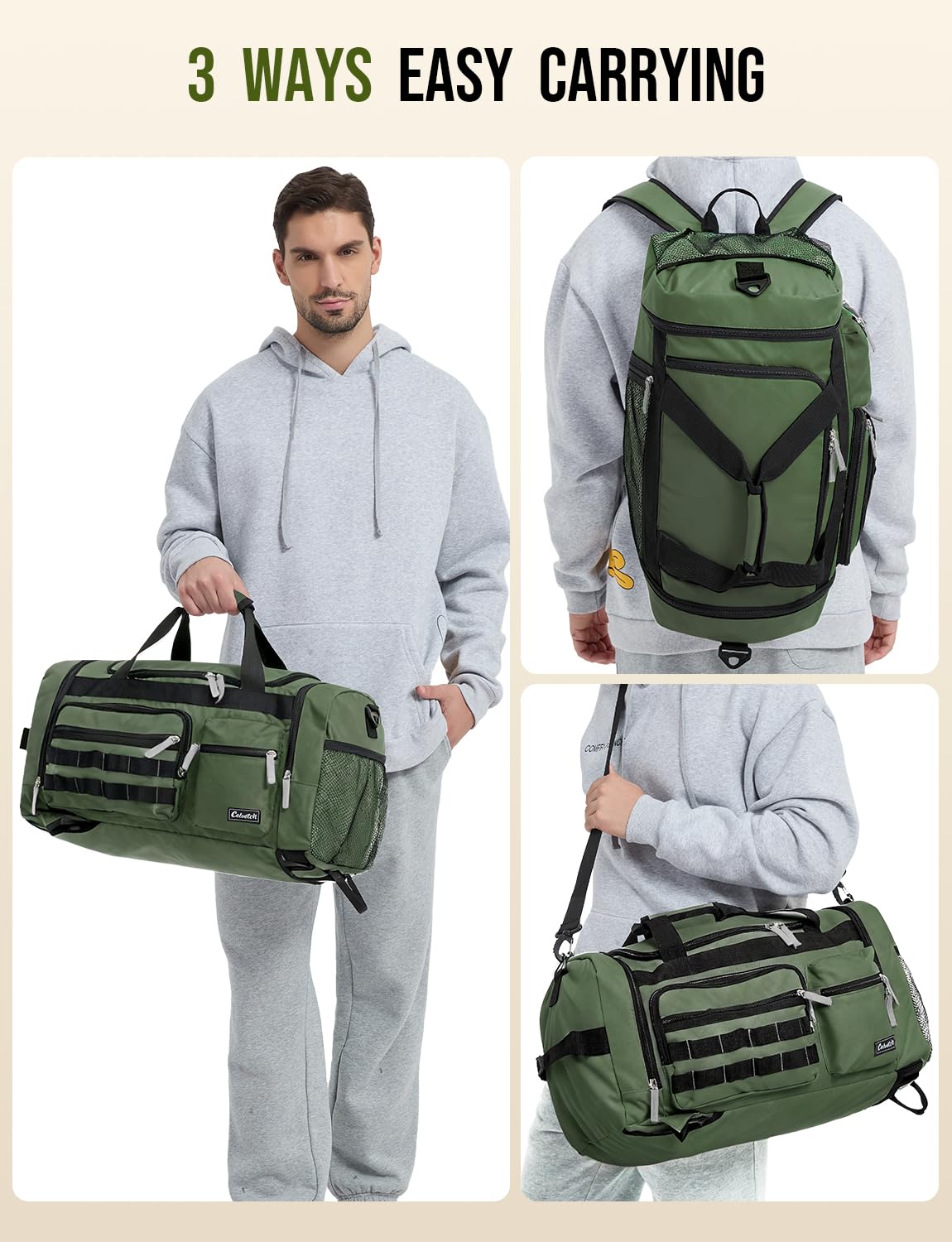 Celvetch Gym Bag for Men Women 3-in-1 Sports Travel Duffel Bag, 39L, Green
