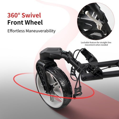 Caddytek CaddyLite One Swivel V8 Golf Push Cart – 3 Wheel Lightweight Folding Trolley with 360° Swivel Front Wheel, Cooler Basket, Umbrella and Drink Holder, Adjustable Handle