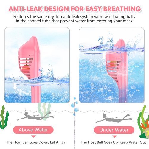 Kids Snorkel Mask Full Face, Snorkeling Gear for Kids 2-14 with Camera Mount, 180 Degree Panoramic View Snorkeling Set Anti-Fog Anti-Leak (Blue+Pink)