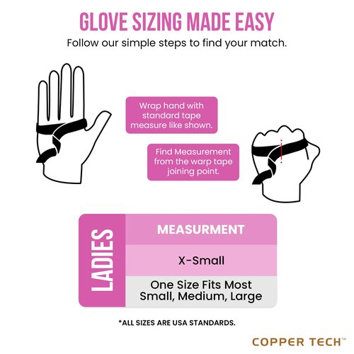 Copper Tech Plus Women’s Golf Glove – White/Fuchsia – Copper Infused Compression for Arthritis Relief, Non-Slip Silicone Grip – USGA Approved, 1 Pack, One Size Fits Most