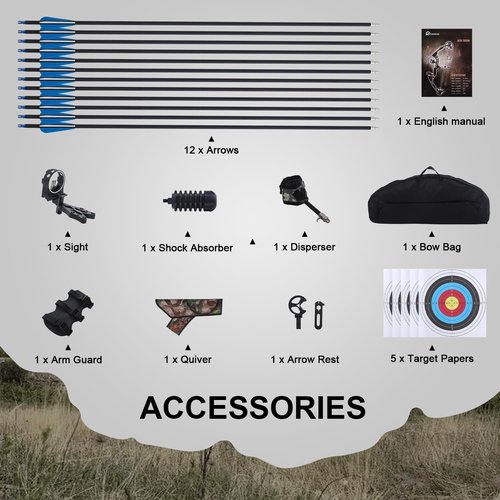Archery Compound Bow Set for Youth and Beginner Right Handed Compound Bow Package with Archery Hunting Equipment Adjustable 20-70 Lbs Draw Weight 17"-29" Draw Length 300 fps 2025 New